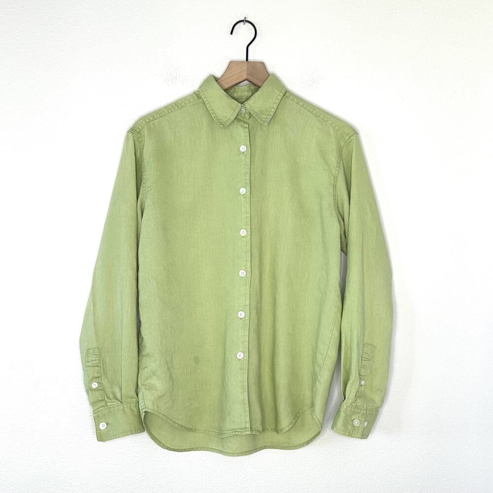 Vintage Eddie Bauer 100% Linen Button Up Shirt Light Green Sz S Coastal Preppy